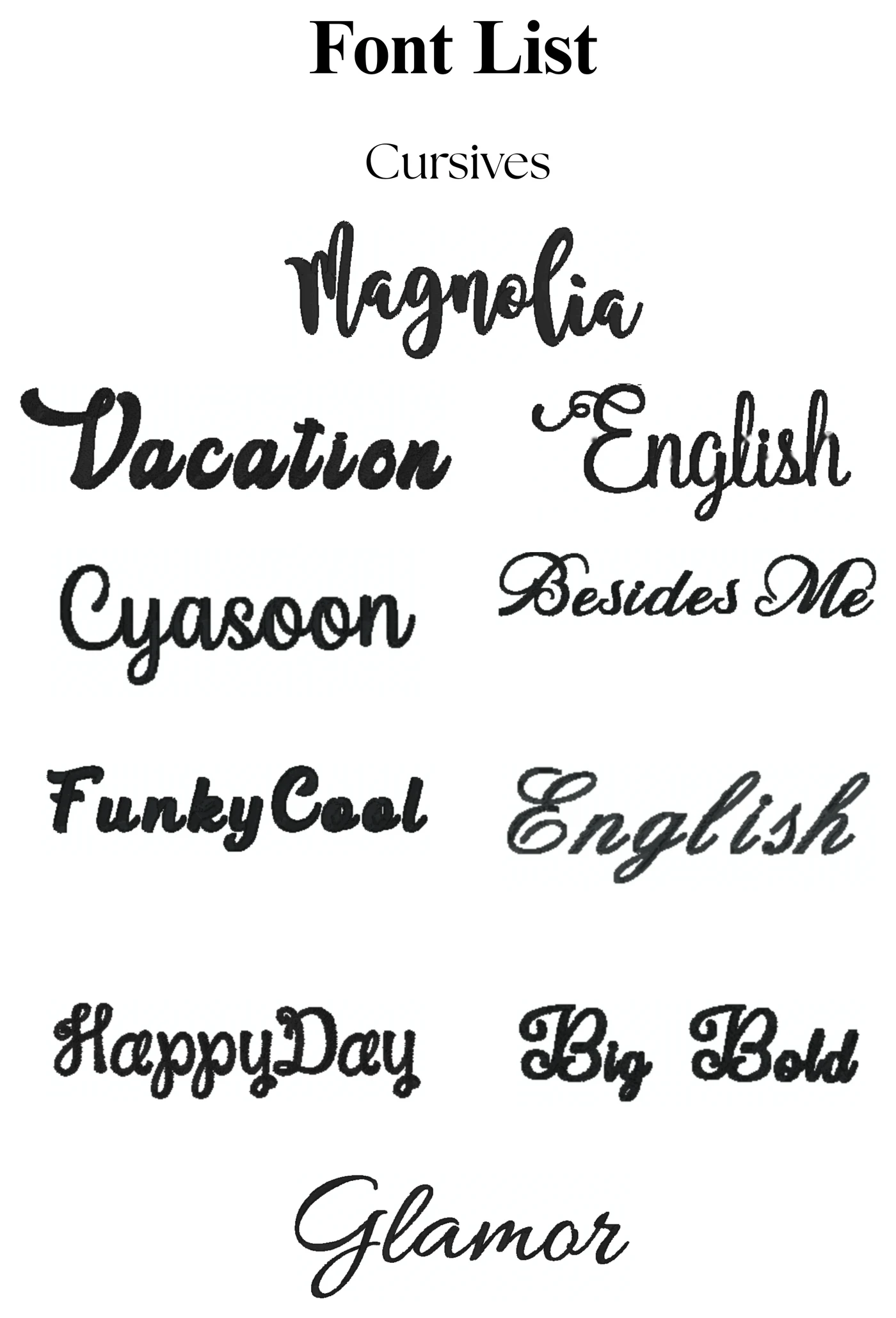 Cursives font samples